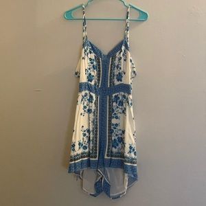 Blue and White Floral Romper